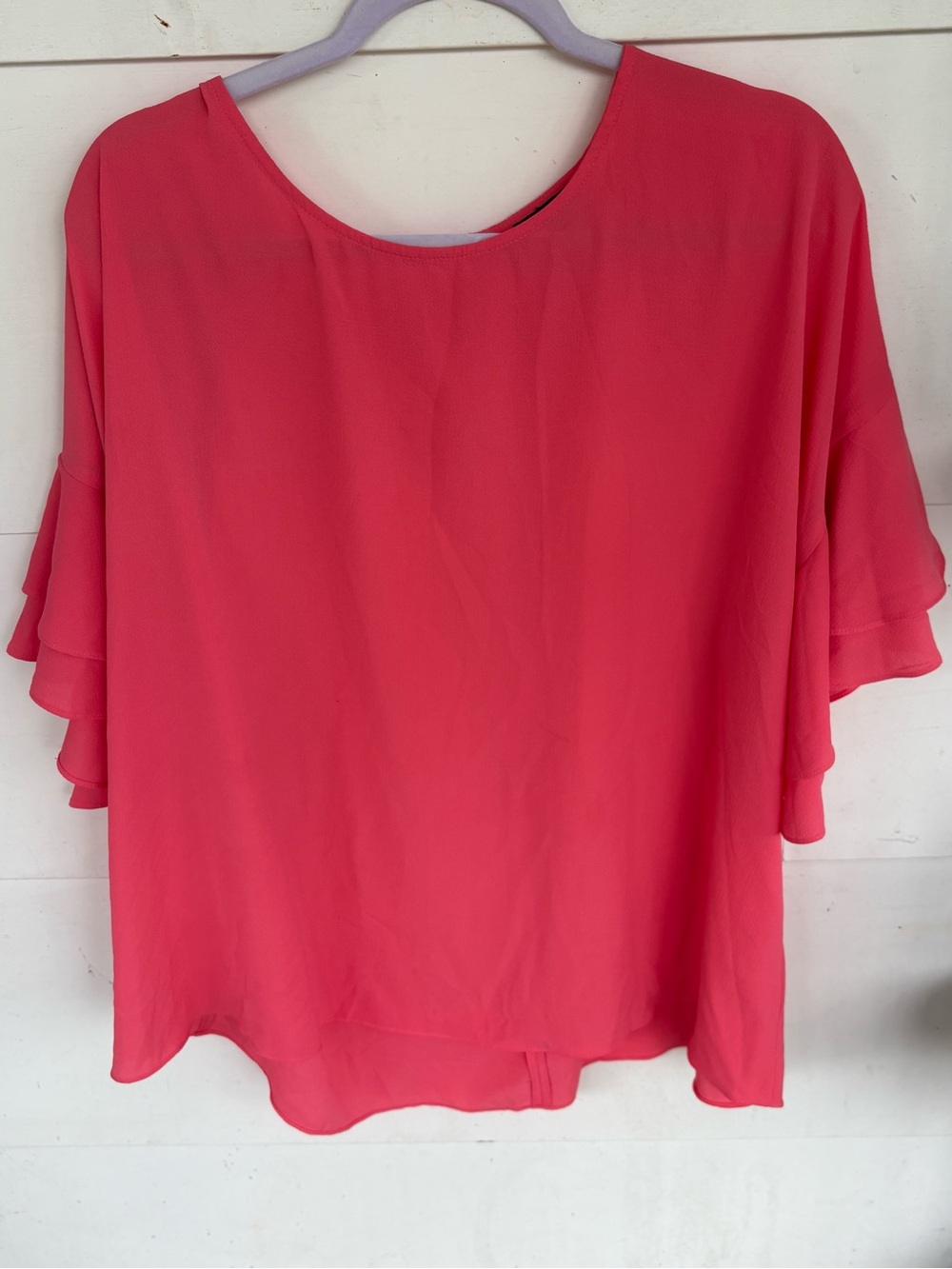 Sami & Jo Vibrant Coral Ruffle Sleeve Blouse